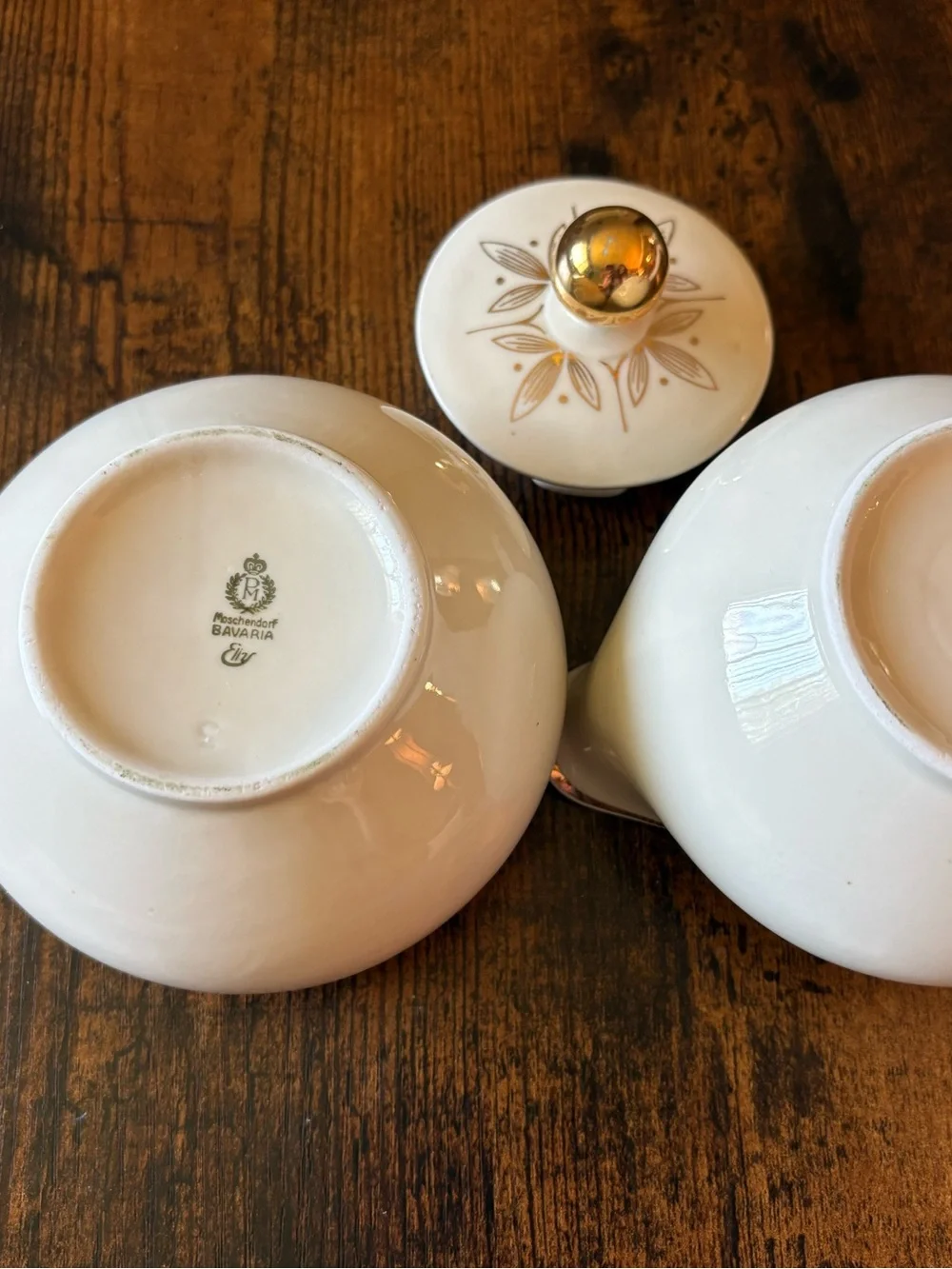 White Ceramic Creamer and Sugar Set with Gold Trim